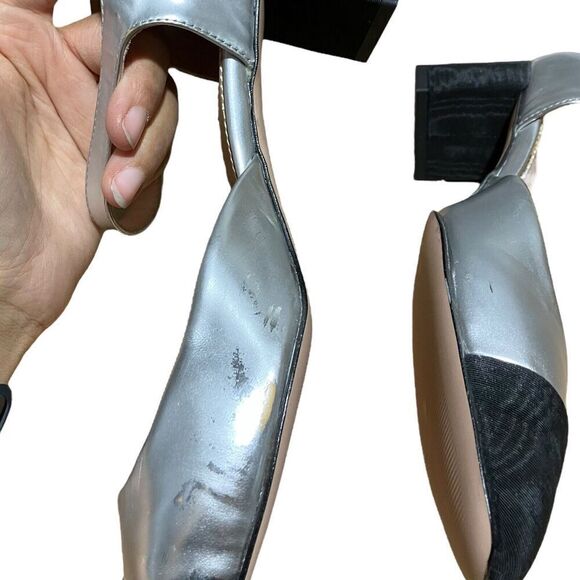 J.Crew Shoes Women’s 9 Silver Metallic Heels with Patent Cap Toe - Picture 5 of 8